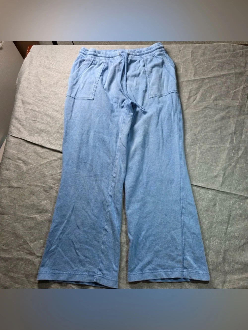 J. Crew Wide Leg French Terry Sweatpants Womens Medium Light Blue Drawstring